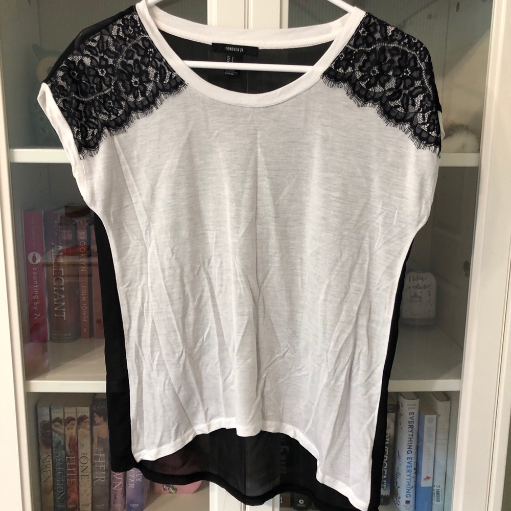 F21 sheer black/white top